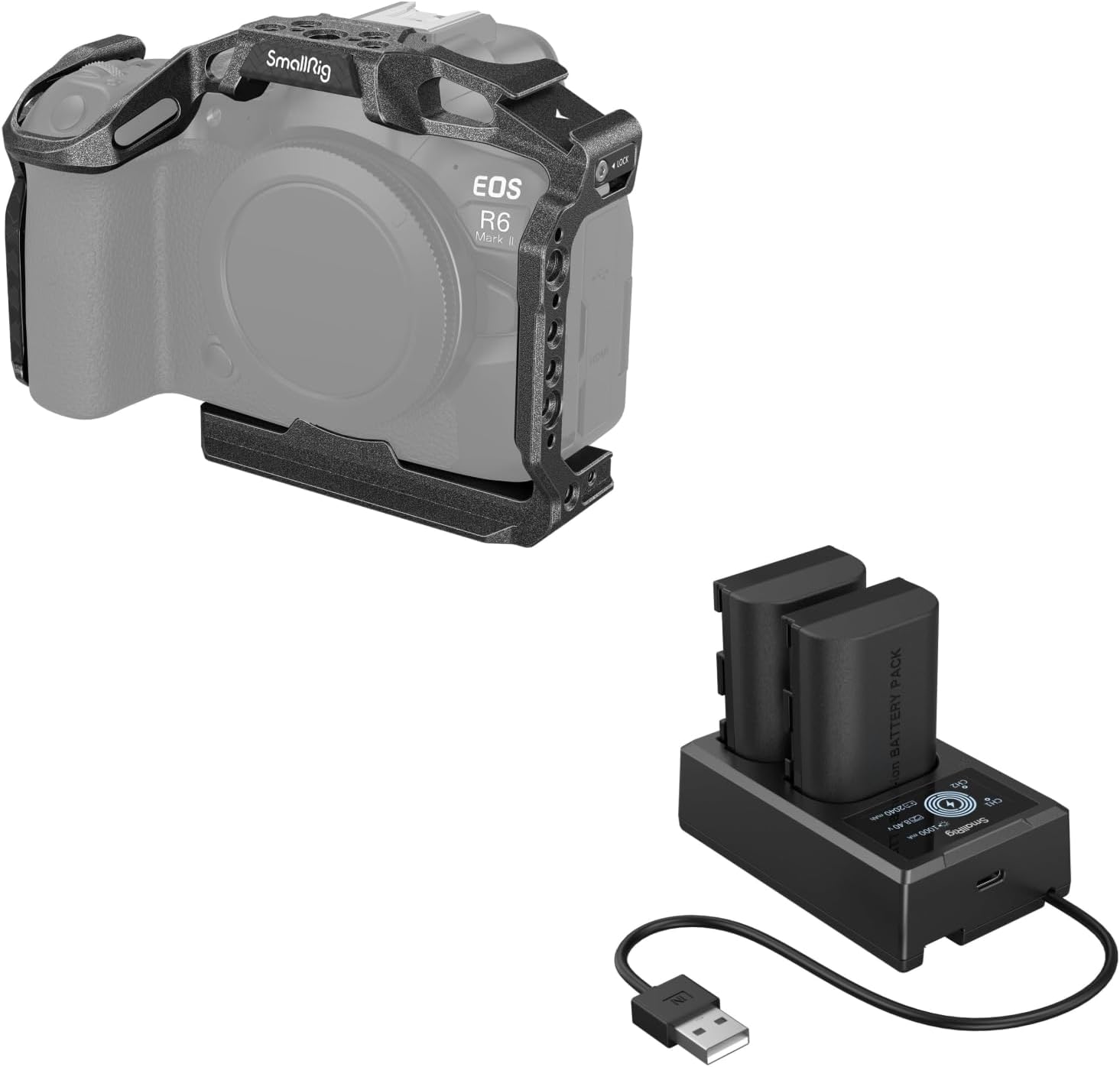 SmallRig“Black Mamba”Camera Cage and Camera Battery Charger Set for Canon LP-E6P