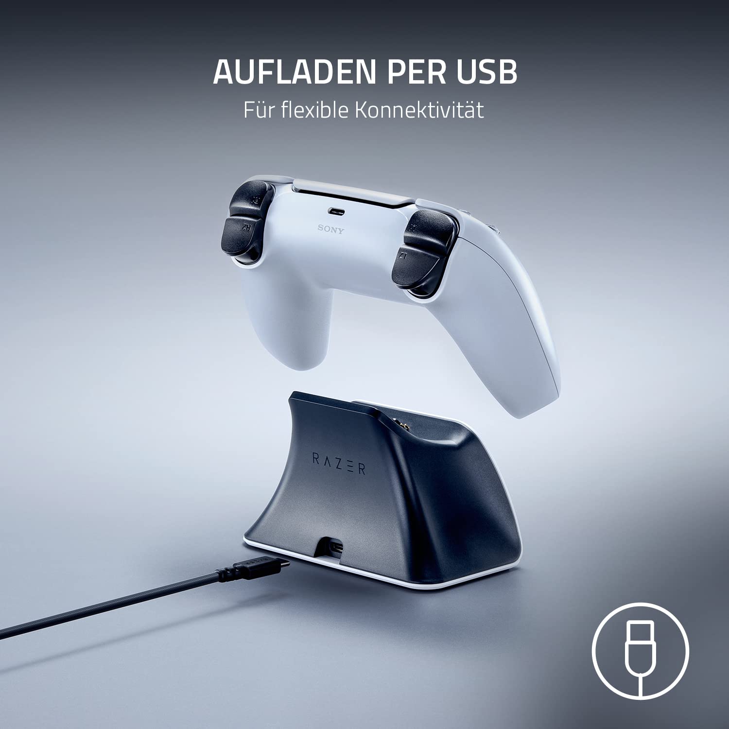 Razer Schnellladestation - Schnellladestation für PS5 Wireless-Controller (Schnellladung , Gebogenes Schalen-Design Einhändige Bedienung, Aufladen per USB) Weiß