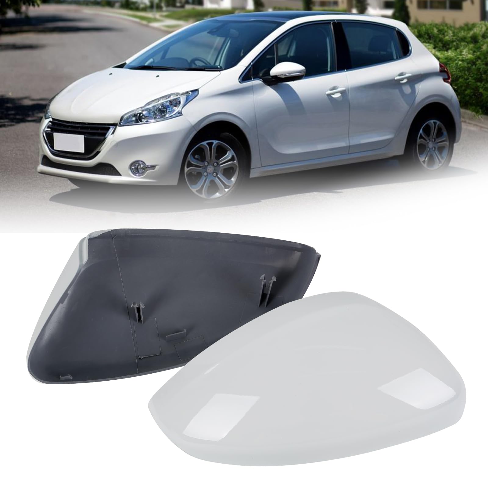 1 paire de coques de rétroviseur de voiture pour 2012-2019 Peugeot 208 2008 (blanc)