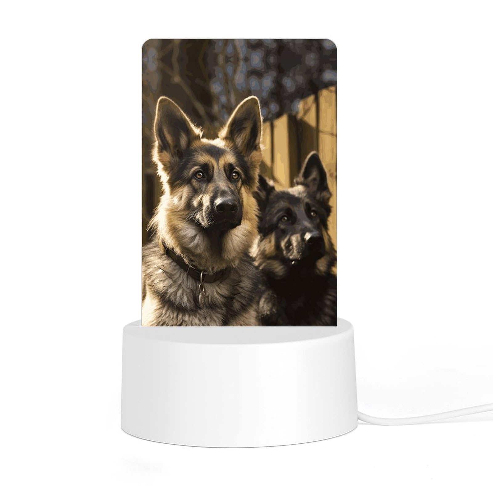 JTREHY Acrylic Night Light with Base German Shepherd Print Desktop Night Light LED Bedside Night Light for Bedroom Bathroom Hallway Holiday Gift