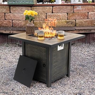 Nuu Garden 30” Propane Fire Pit, CSA-Listed Outdoor Fire Pit Table, 50,000 BTU Gas Fire Pit with Lid and Lava Rocks, 2-in-1 Square Fire Pit for Outside Backyard Patio, Black with Gold Edge