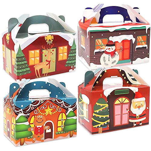 Moretoes 32 Packs 3D Christmas House Cardboard Treat Boxes Gable Boxes Paper Boxes for Xmas Gift, School Classroom Party Favor Supplies, Candy Treat Cardboard Cookie Boxes