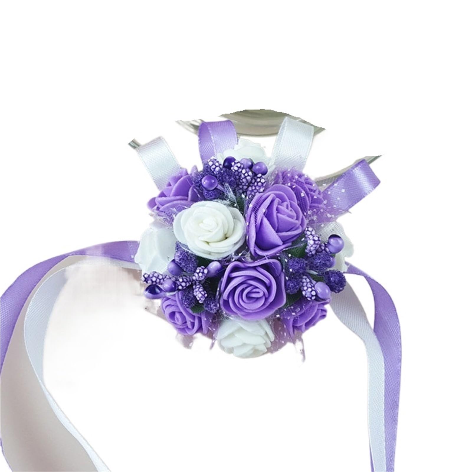4pc Wrist Corsage Wedding Bridesmaid Fleur Foam Roses Boutonniere Bridal Sister Party Prom Decoration(Ivory)
