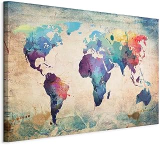 artgeist Acoustic Canvas Wall Art Print World Map 35x24 in - 1pcs Picture with Acoustic Foam Sound Print Artwork Room Acoustics Soundproofing World Travel Map Kontinente 020113-44