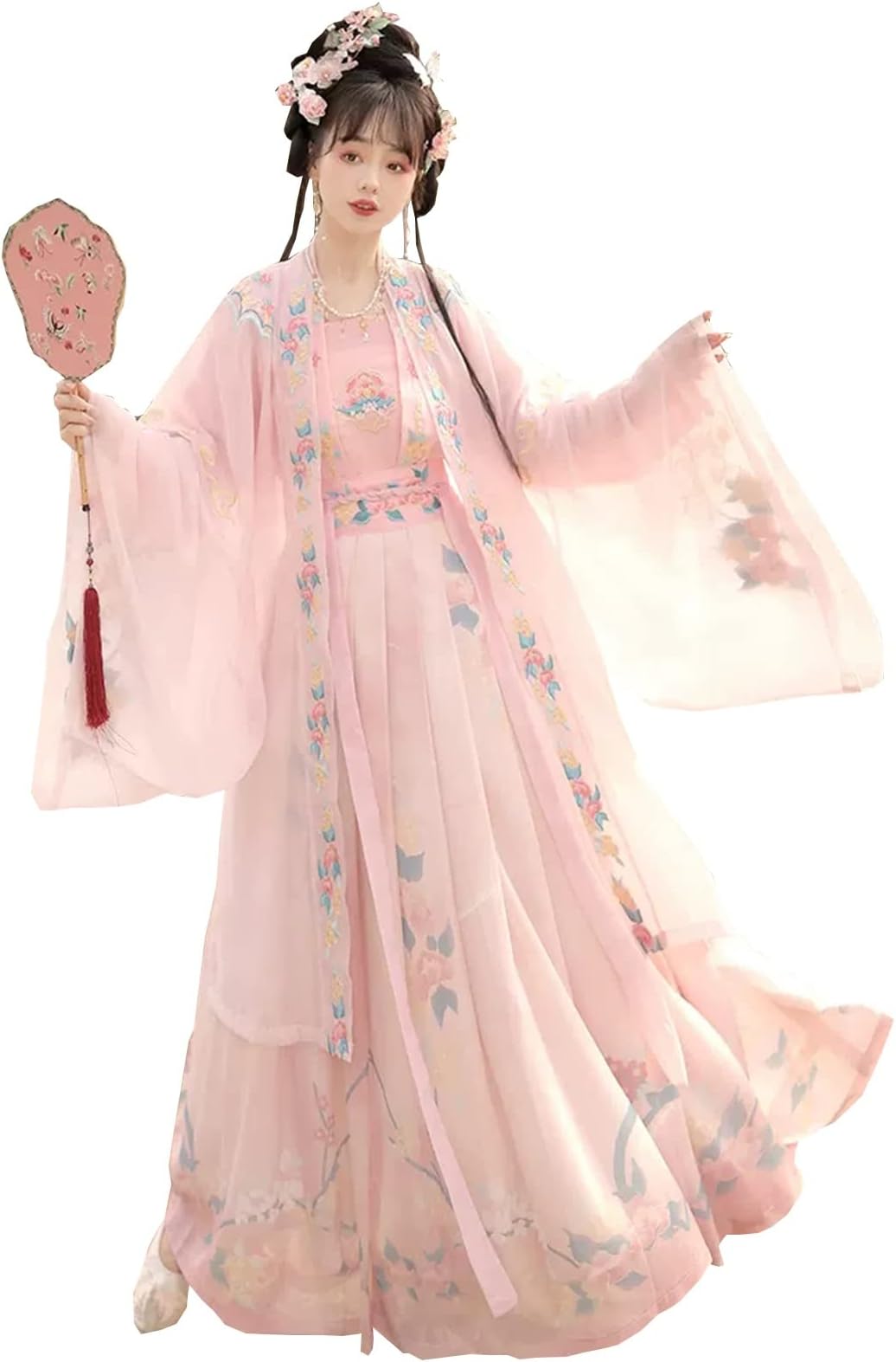 HYCLAM hanfu Women's Hanfu Skirt Pink Embroidery Waist Dress Chinese Style Elegant Fairy Skirt Cosplay Costume (Color : Pink, Size : S)
