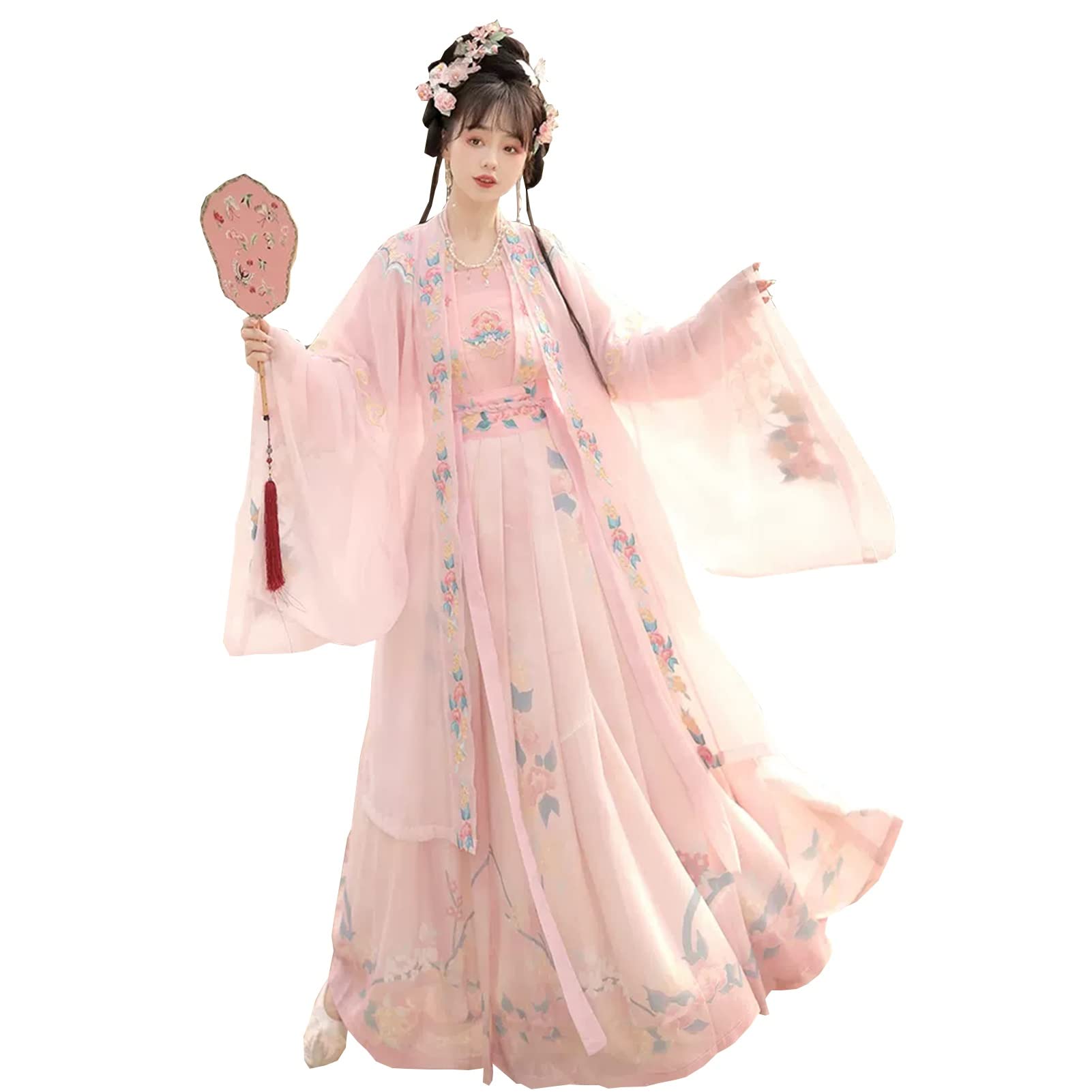 HYCLAM hanfu Women's Hanfu Skirt Pink Embroidery Waist Dress Chinese Style Elegant Fairy Skirt Cosplay Costume (Color : Pink, Size : S)