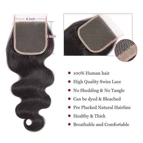 Miniatura 4 de Paquetes de cabello humano ondulado de 16, 16, 16, 16 pulgadas, paquetes de cabello humano grado 10A, 100% sin procesar, cabello virgen brasileño,