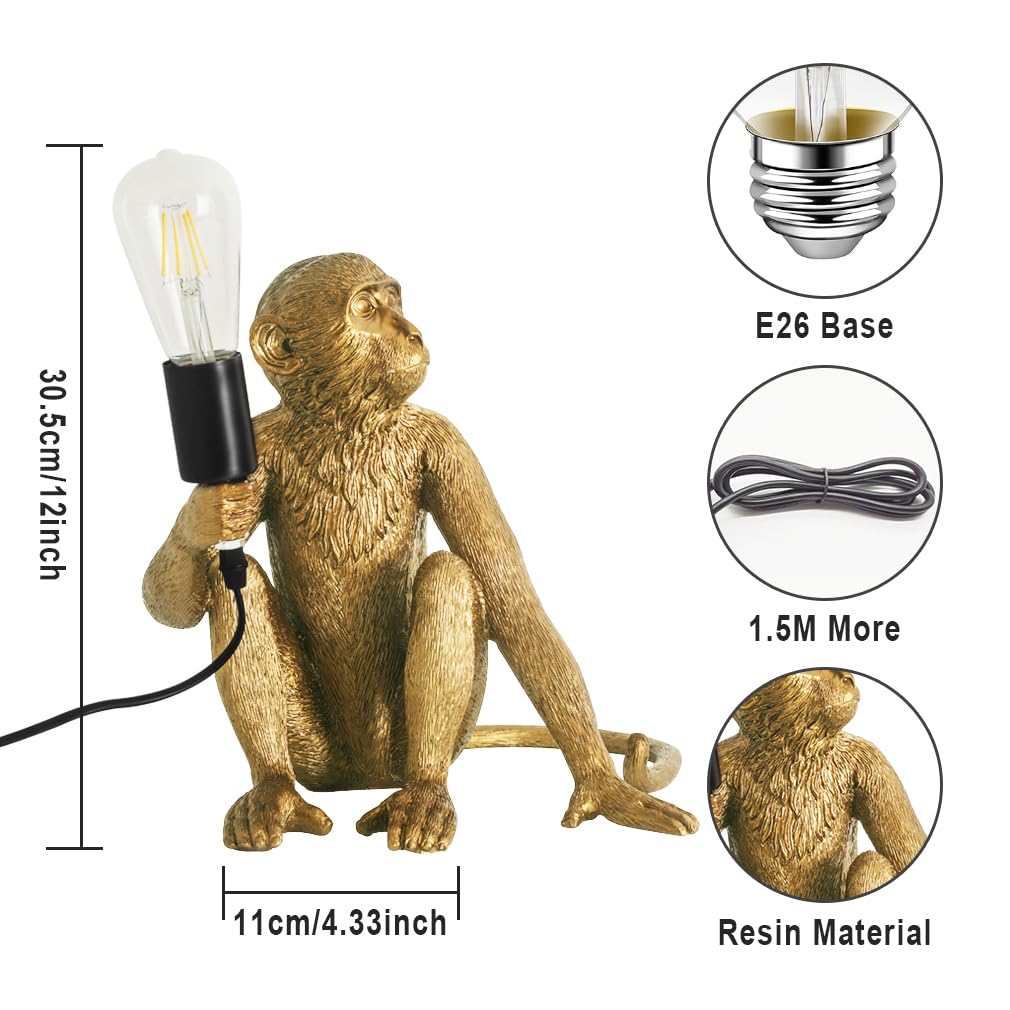 Affe Niedlich led lámpara de mesa mono dorado Nachttischlampe für Schlafzimmer,Creativa resina animal lámpara de escritorio,divertido monje lámpara para la decoración del hogar,mono regalo,E27 Sockel
