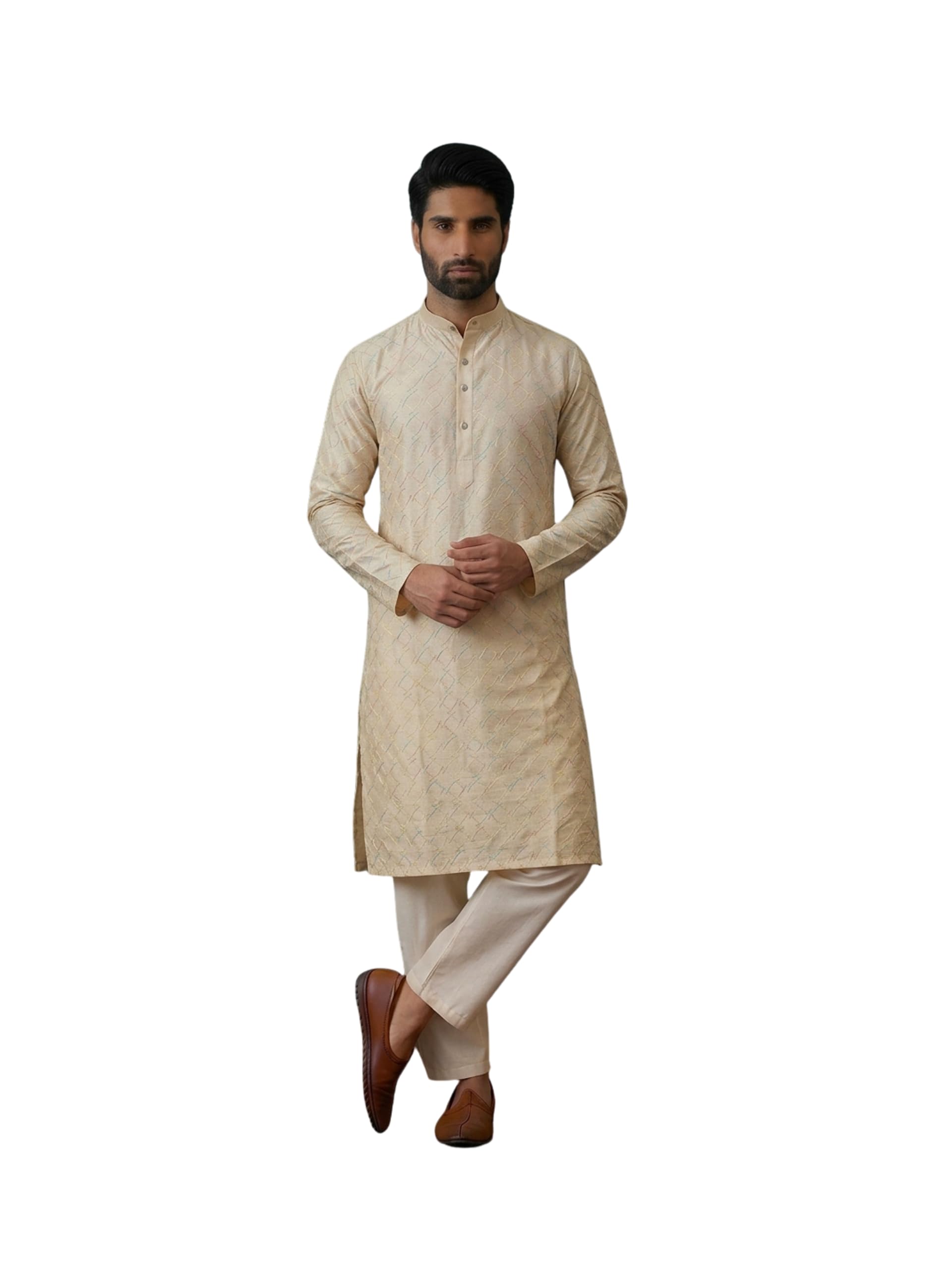 sojanya (Since 1958 Men's Silk Blend Multi Embroidered Full Sleeves Kurta-Classic Design & Versatile Style for Events-picture-35