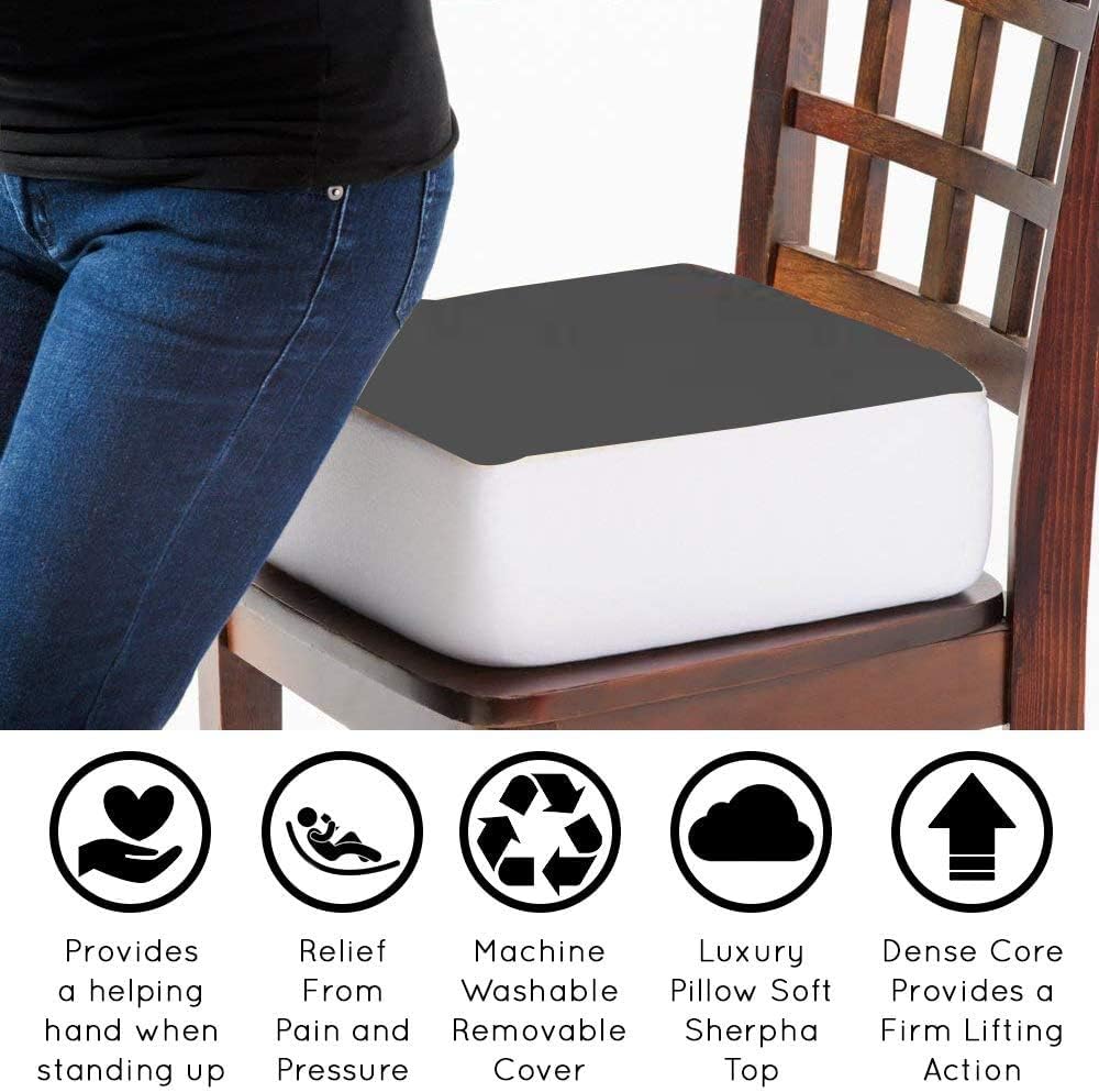 Comfort Finds Rise with Ease Seat Cushion - Thick Firm Chair Cushion Booster - Extra Thick Foam Pad for Home, Patio, Office and Car Seats - Extra Supportive Lift - 14 X 14 X 5 (Gray)
