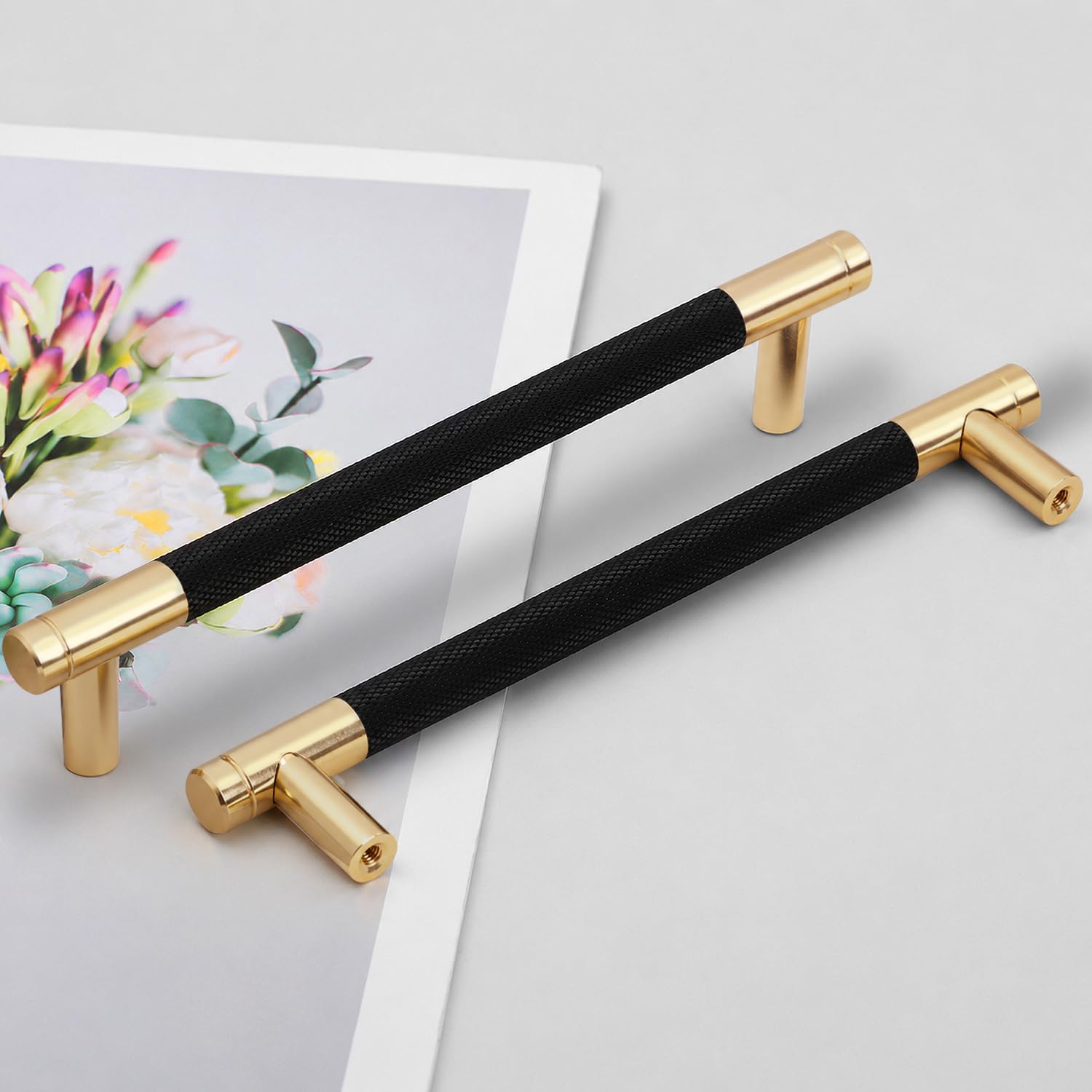 Pexintek 2 Pack Gold Modern Cabinet Handles 160mm Hole Centers Kitchen Bathroom bedrooms Study Furniture Door Vintage Pulls with Screws for Cupboards Drawer Wardrobe Dresser (Golden Black)