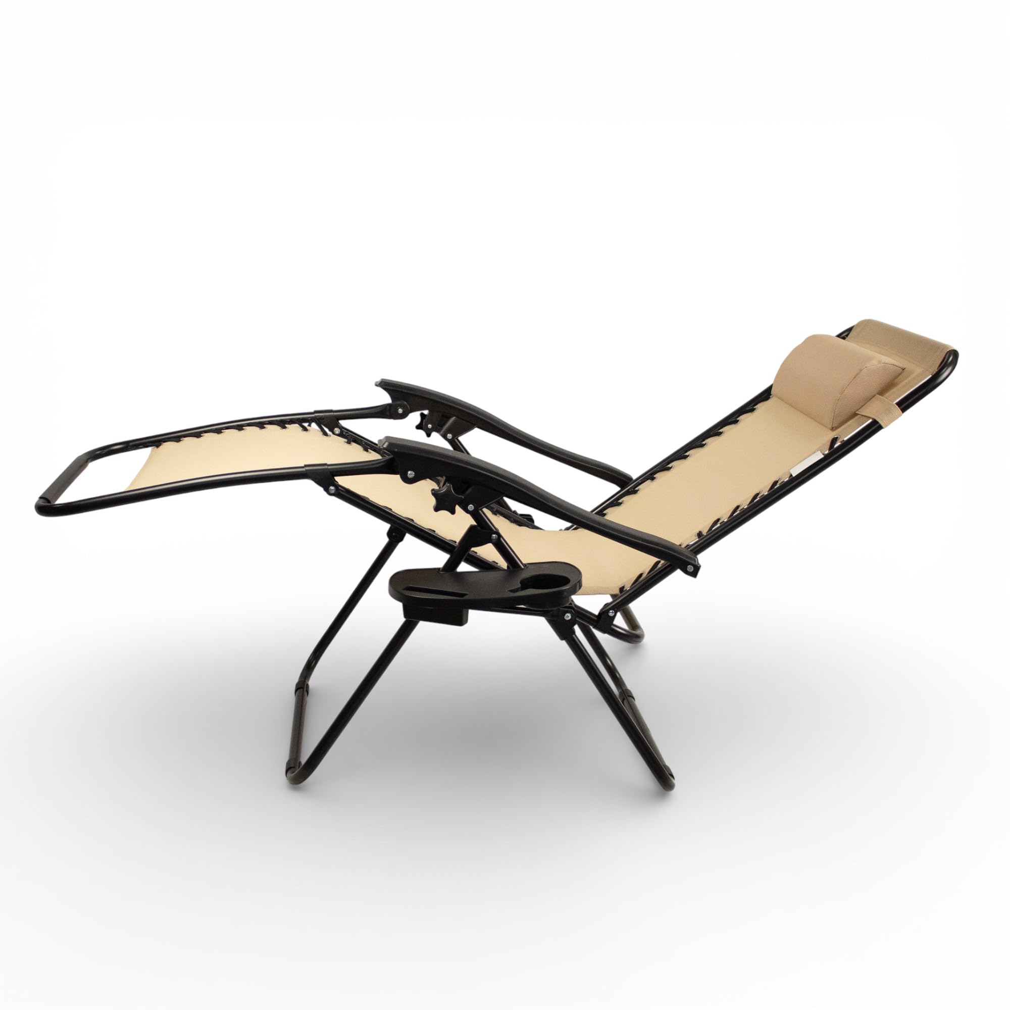 Pincho Tumbona Jardin Exterior Plegable de Gravedad Cero - Pack 2 Sillas Reclinables o Hamacas para Playa, Terraza y Camping con Portavasos, Ligeras y Cómodas (Beige)