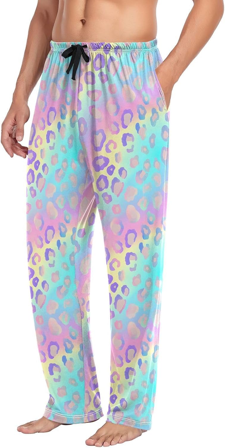 ALAZA Leopard Cheetah Print Rainbow Gradient Men's Sleepwear Mens Pajama Pants Bottoms with Pockets, S