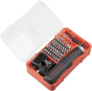BLACK+DECKER 4V 5Nm Li-Ion Cordless Electric Push & Go Screwdriver with 27 Pieces Accessories in Kitbox for Screwdriving