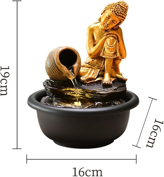 Gralara Small Tabletop Fountain Water Feature Feng Shui Ornaments for Living Room Office Home, Sleeping Buddha