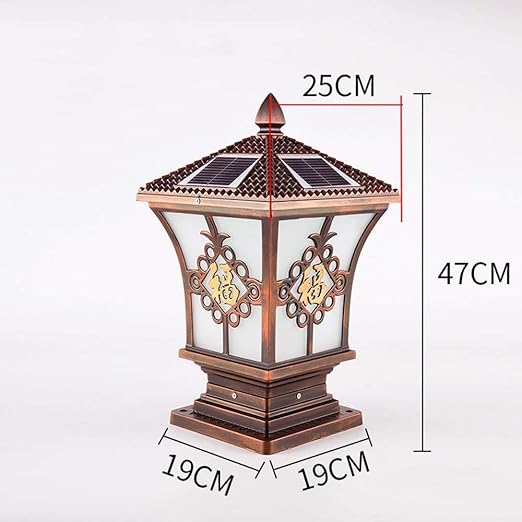 GUOCC Creative 2W LED Solar Outdoor High Pole Post Lights IP54 Aluminum Waterproof Vintage Bollard Column Lamp Victoria Glass Landscape Villa Garden Street Decorative Stigma Pillar Lantern Lights Fixt photo 3
