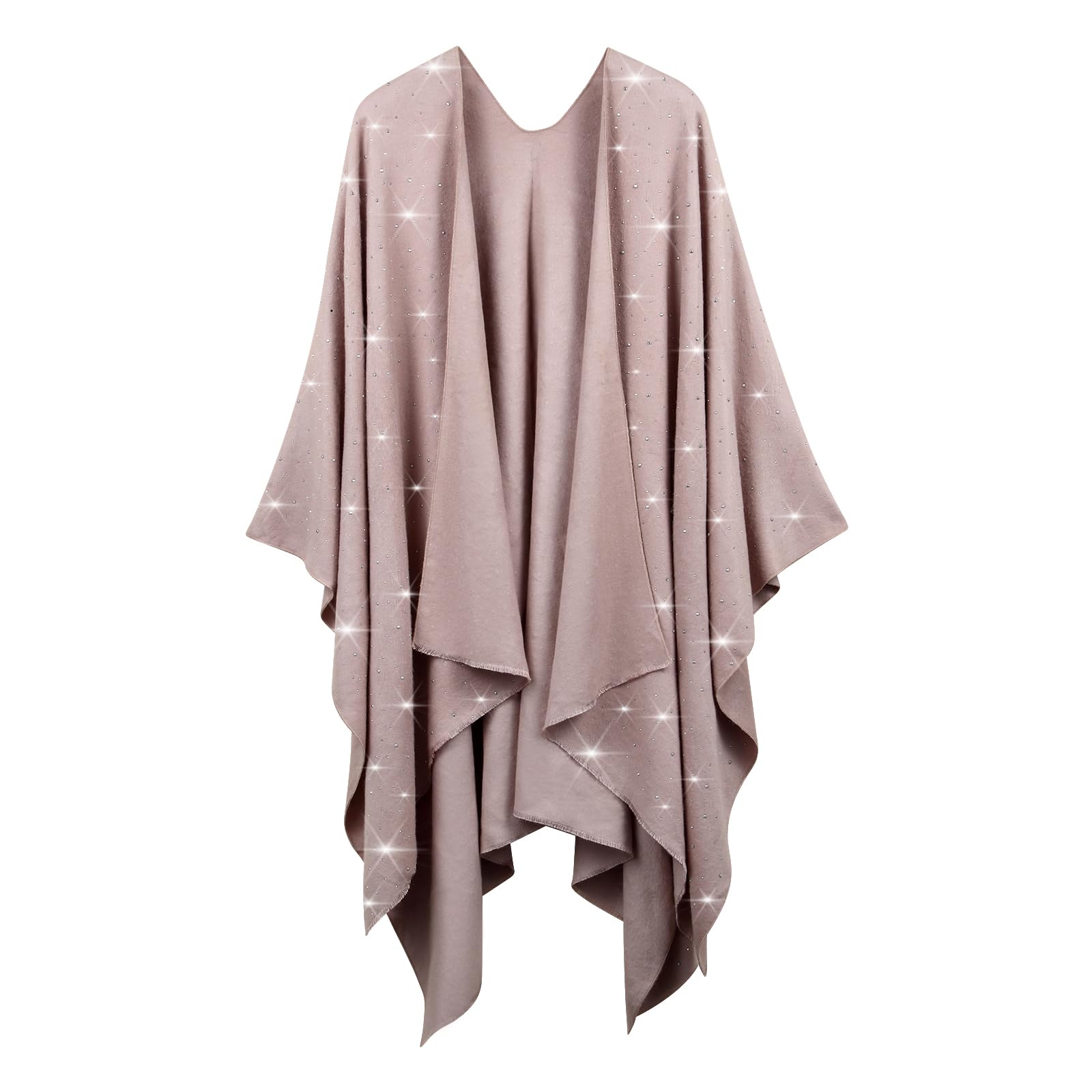 Womens Rhinestones Open Front Poncho Shawl Wrap Cape Ruana Travel Blanket Cardigan