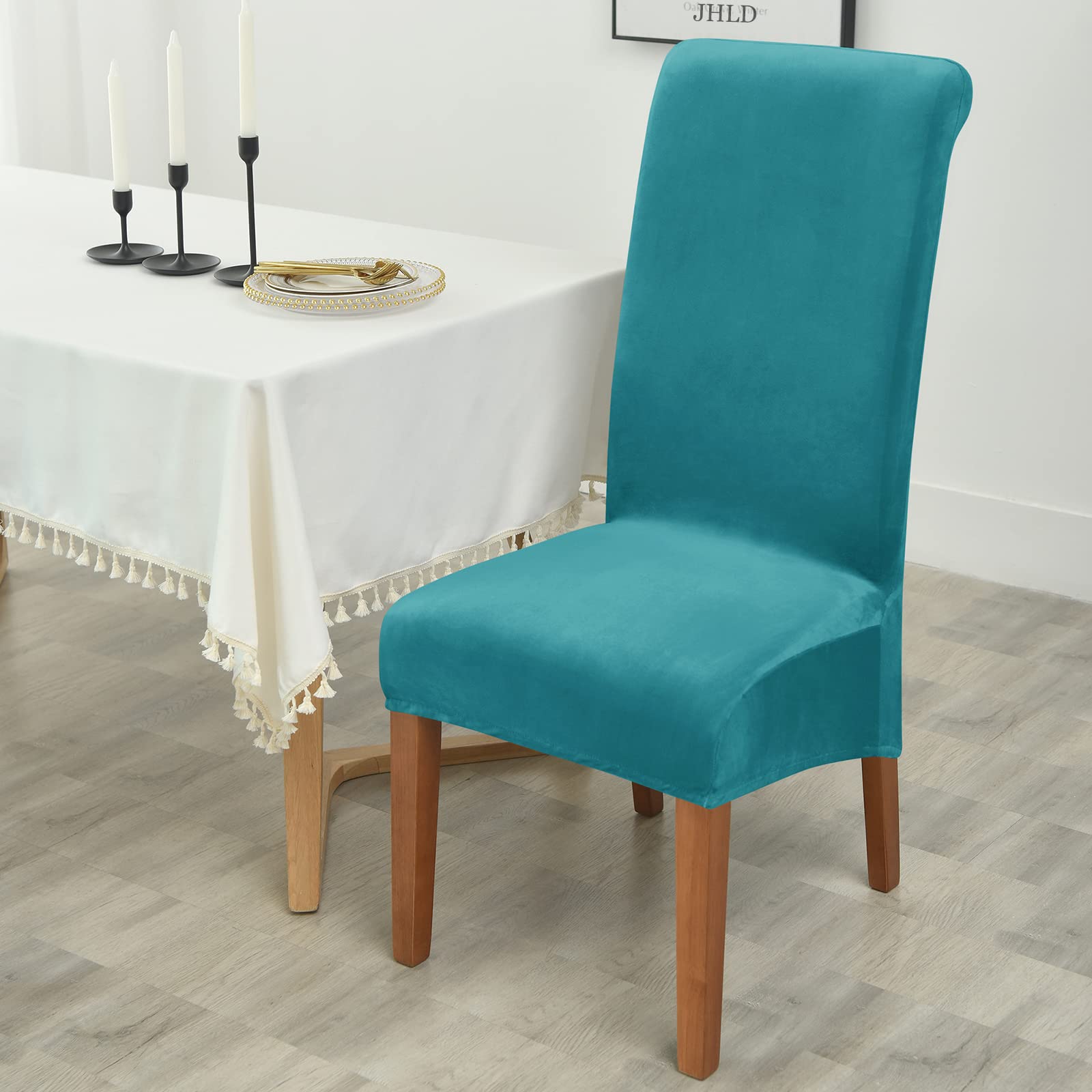 Fluwelen eetkamerstoelhoezen, set van 4 stoelhoezen, afneembare en wasbare stoelbeschermer voor banket, kantoor, feest, decoratie, zwart