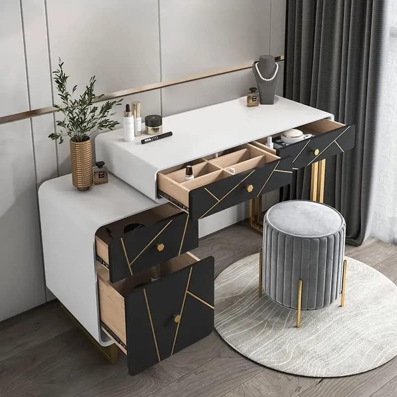 NG Decor Modern White & Black Makeup Vanity Expandable Dressing Table with Cabinet - (Stool Not Included)-picture-15