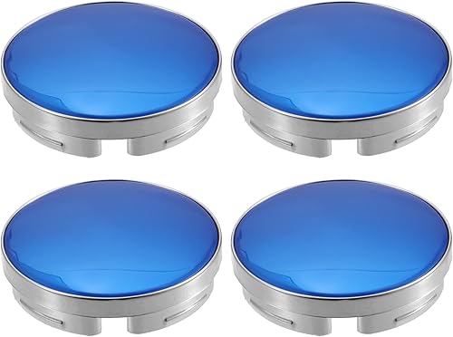 ACROPIX Tapacubos centrales de 2.283 in con 4 clips para llanta de automóvil, con adhesivo azul, tono plateado, paquete de 4