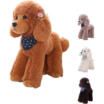 Xiyocadt Cuddly Toy Dog, Poodle Cuddly Toy, Realistic Dog Soft Toy, Dog Plush Toy with Scarf, Poodle Plush, Gift for Girls an