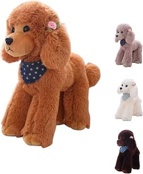 Cuddly Toy Dog Poodle Cuddly Toy Realistic Dog Soft Toy Dog Plush Toy with Scarf Poodle Plush Gift for Girls and Boys 30 cm Brown
