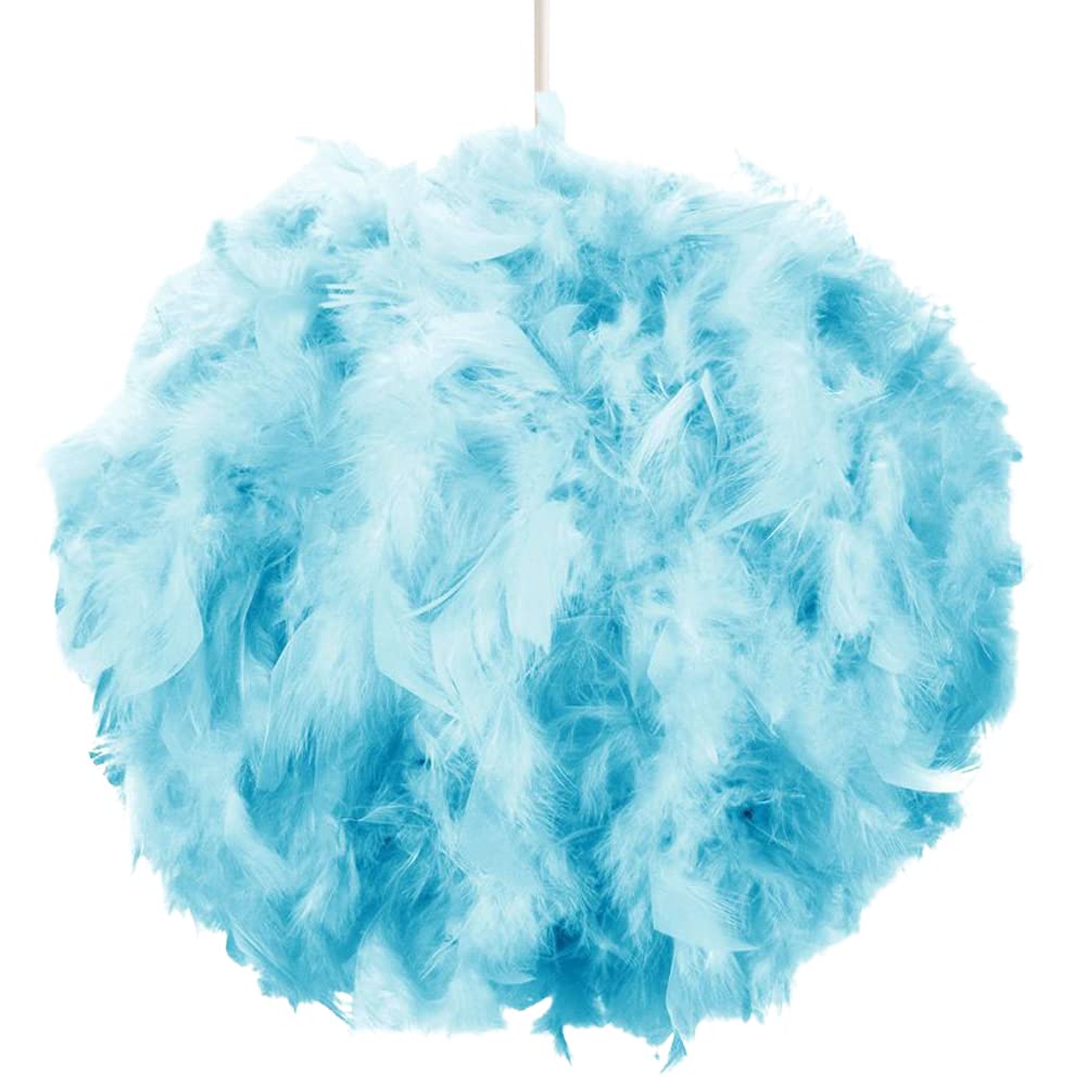 Happy Homewares Teal Contemporary And Unique Large Real Feather Decorated Pendant Light Shade - 40Cm Diameter & 40Watt Maximum - Beautiful Statement Piece By