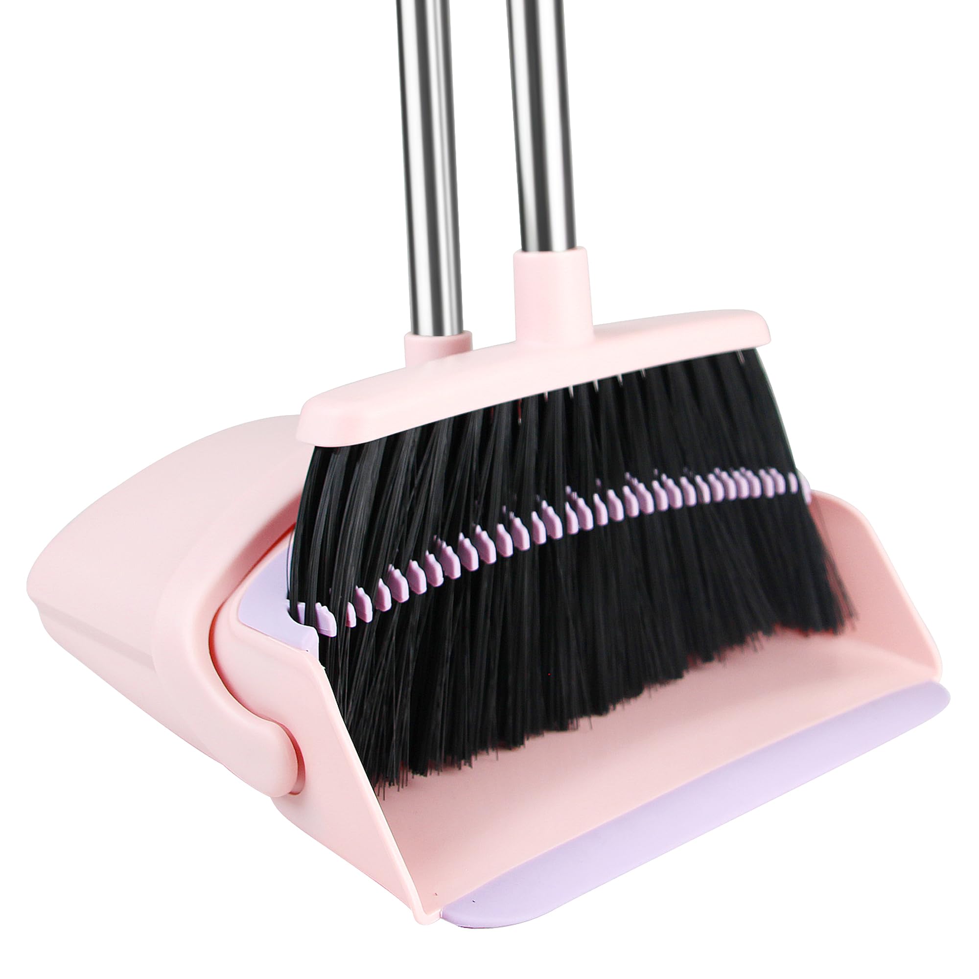 Pink Broom with Dustpan Combo Set, 52” Long Adjustable Handle