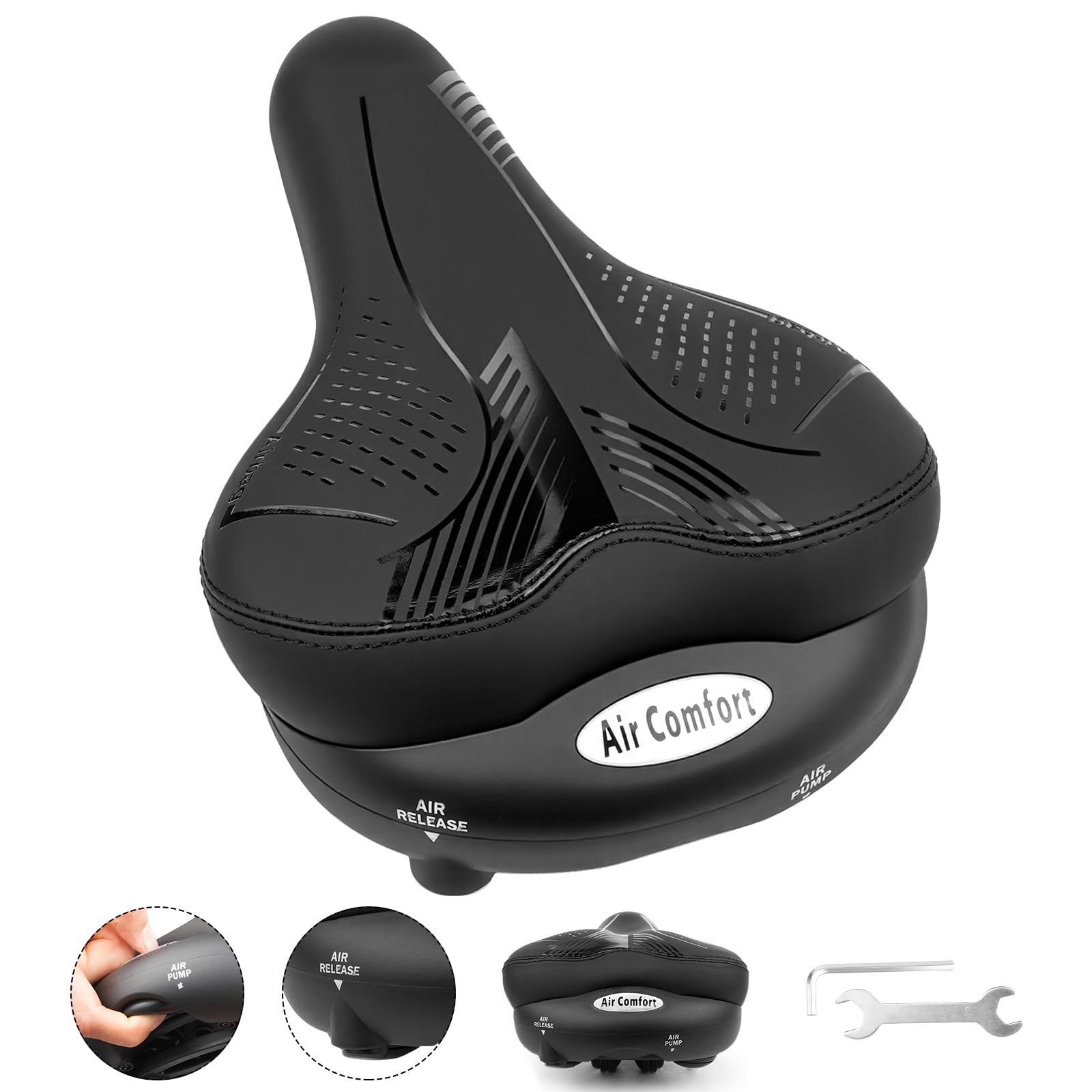 Fahrradsattel mit TPU-Luftkissen, aufblasbar & verstellbar, atmungsaktives PVC-Kunstleder, für Citybike, E-Bike, Klapprad, Damenrad – Sattelstützenrohr 22,2 mm