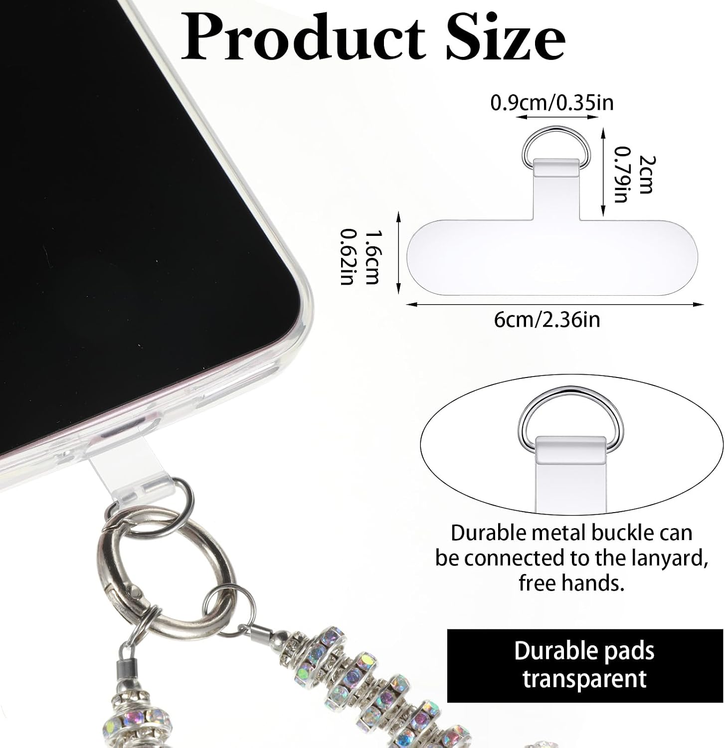 40 PCS Phone Tether Tabs, Universal Phone Lanyard Tab No Adhesive Cellphone Charm Holder, Transparent Cellphone Tether Replacement Strap for Most Smartphones (T Type - Silver Buckle)