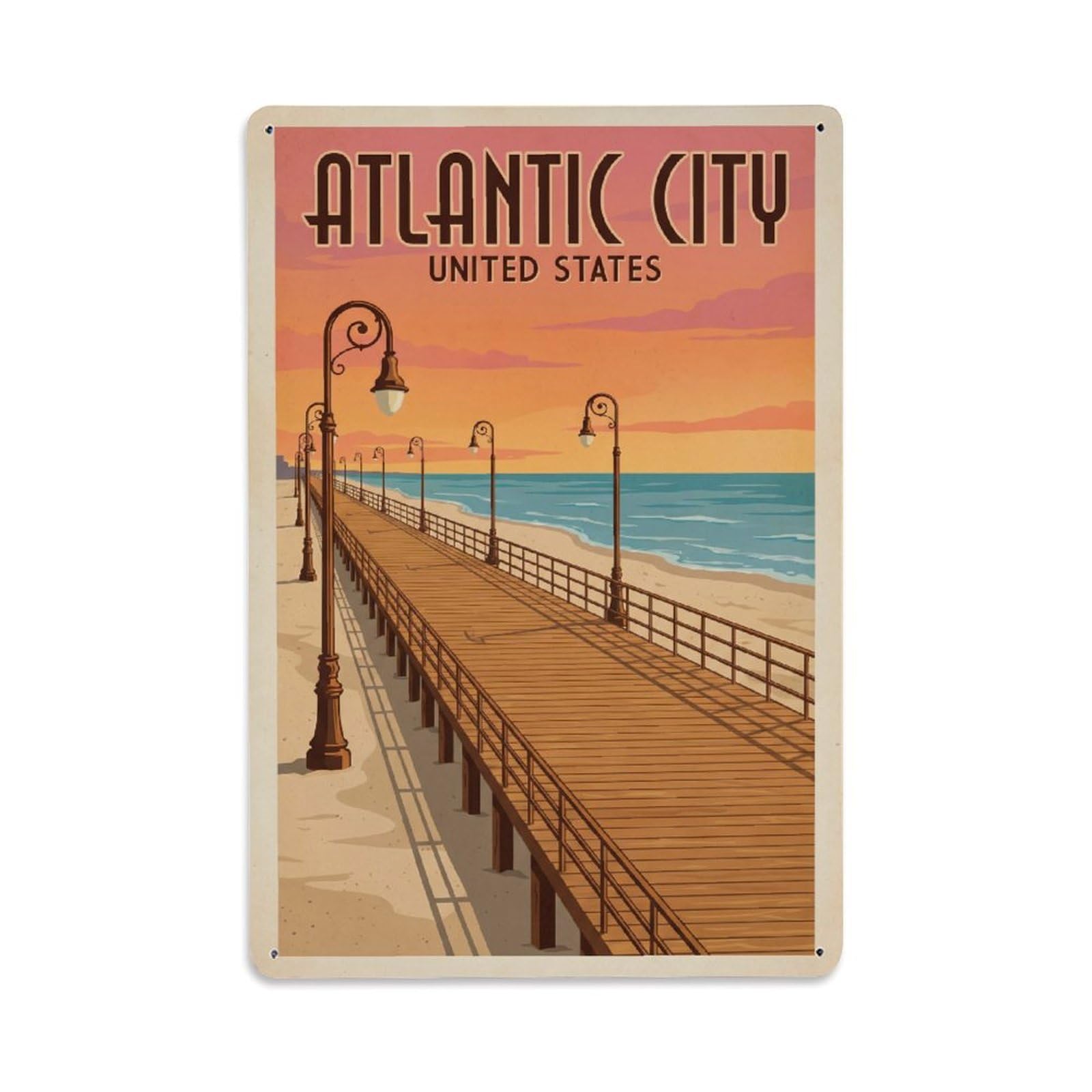 Xanthor Style Vintage Travel United States Atlantic City Metal Tin Sign