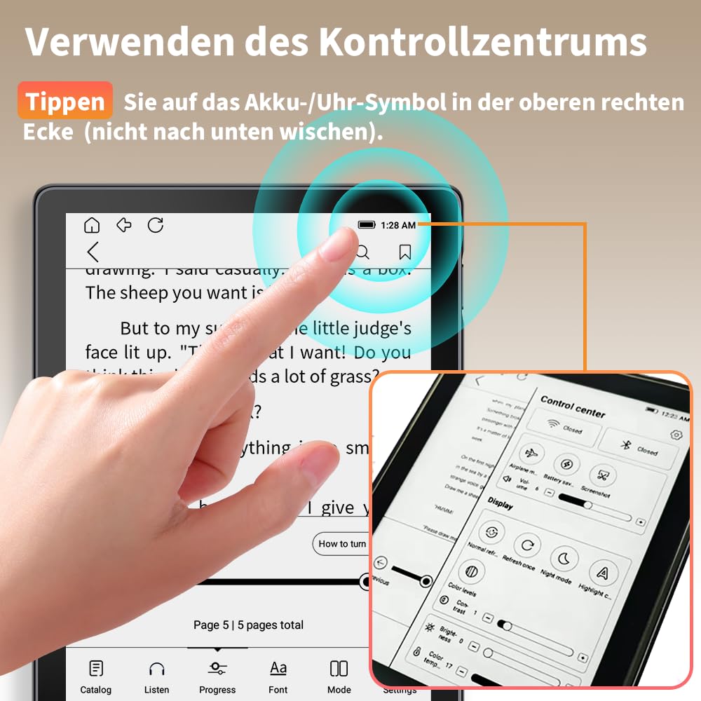 Veidoo E-Book-Reader mit großem E-Ink-Bildschirm, 15,2 cm (6 Zoll), 32 GB ROM, 758 x 1024, 212 dpi, einstellbares Smartlight, Android E-Reader, integrierter Lautsprecher, WiFi-E-Ink-Tablet mit