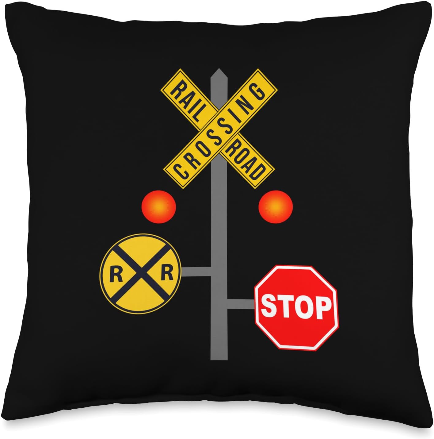 Funny Railroad Crossing Sign Gift For Men Cool Train Lover Throw Pillow