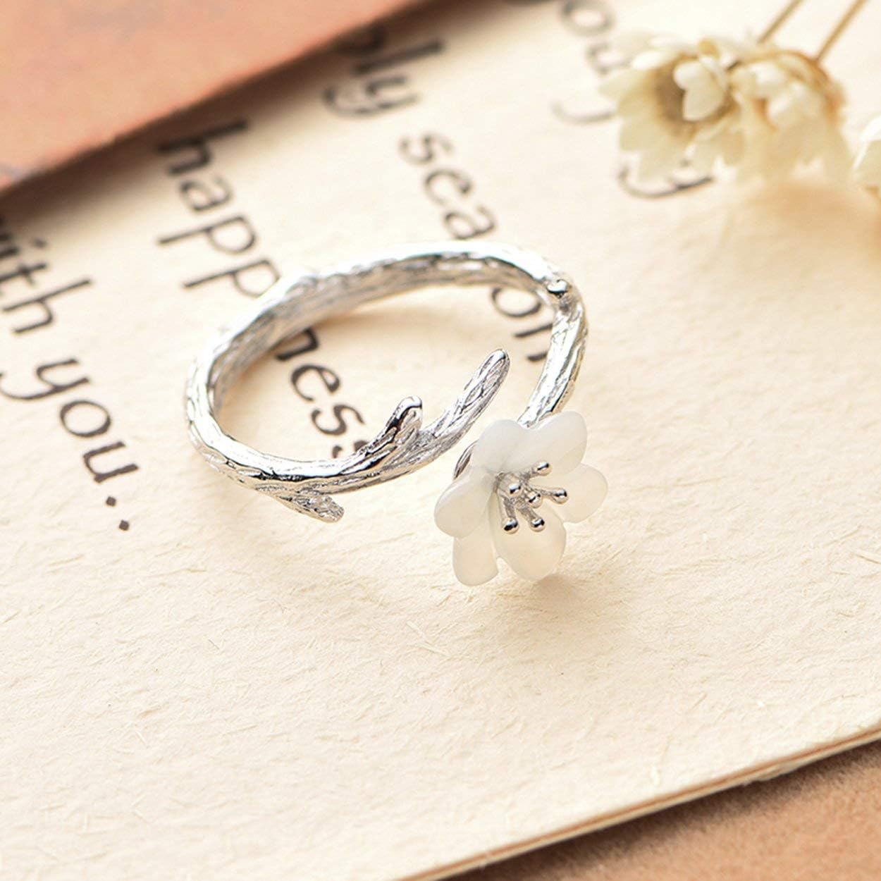 Jewever 925 Sterling Silver Original Sakura Open Tail Ring Adjustable Carving Flower For Women Jewelry Gift