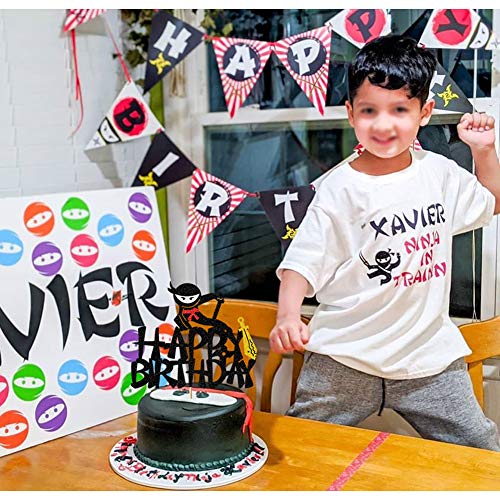 Glorymoment Ninja Cake Topper For Kids Birthday, Glitter Ninja Birthday Cake Toppers For Boys Bday Cake Decoration Decor, Happy Birthday Cake Topper For Ninja Theme Birthday Party (6.7’’ X 5.63’’) #TOP6
