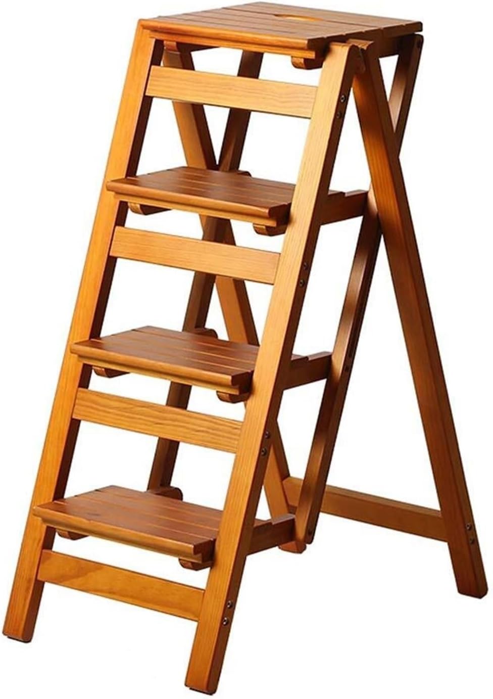 Step Stool Walnut Color 2/3/4-Step Wood Folding Step Stool Ladder - Lightweight Wide Tread Design for Home Library Loft Kitchen - 150kg Capacity(4 Steps)