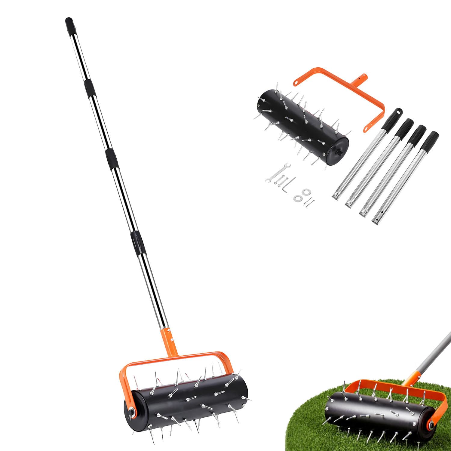 DUMIPME Manual Rolling Lawn Spike Aerator, Hand Push Grass Soil Aerator Roller with Adjustable Long Handle for Yard Lawn Care