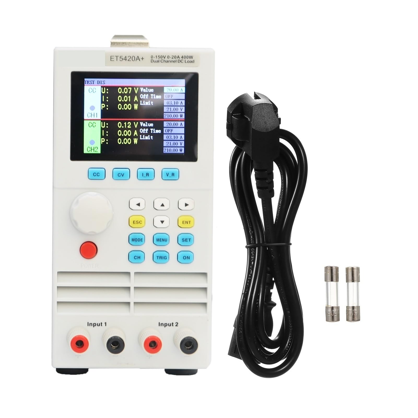 Probador de baterías, Probador de resistencia interna de capacidad de batería de dos canales con carga electrónica de CC programable ET5420A+, 200 W/400 W, 15 A/40 A