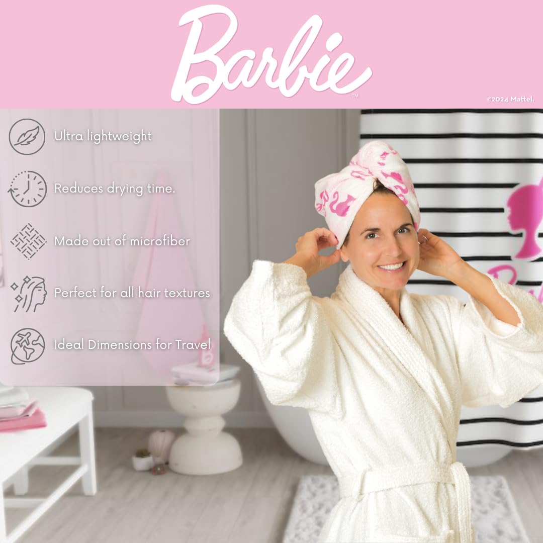 Franco Barbie Mikrofaser-Haarhandtuch, Turban für Bad/Schönheit/Reisen, für glattes, gewelltes und lockiges Haar, offizielles Lizenzprodukt, 2 Stück