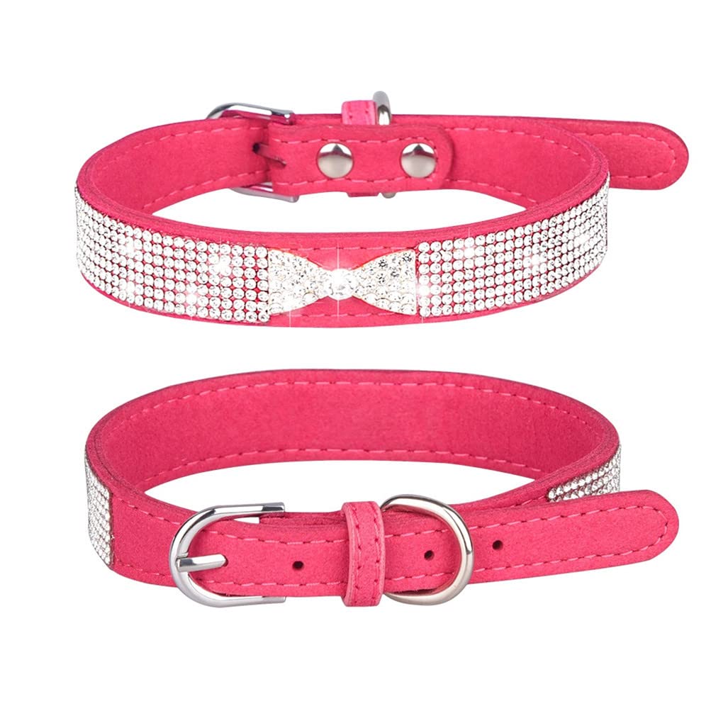 Small Dog Collar Puppy Cat Collars Diamond Bling Girl Rhinestone Cute Bowtie Female Boy Little Pet kitten Collar Fashion Hot Rose Red XS - Image 2