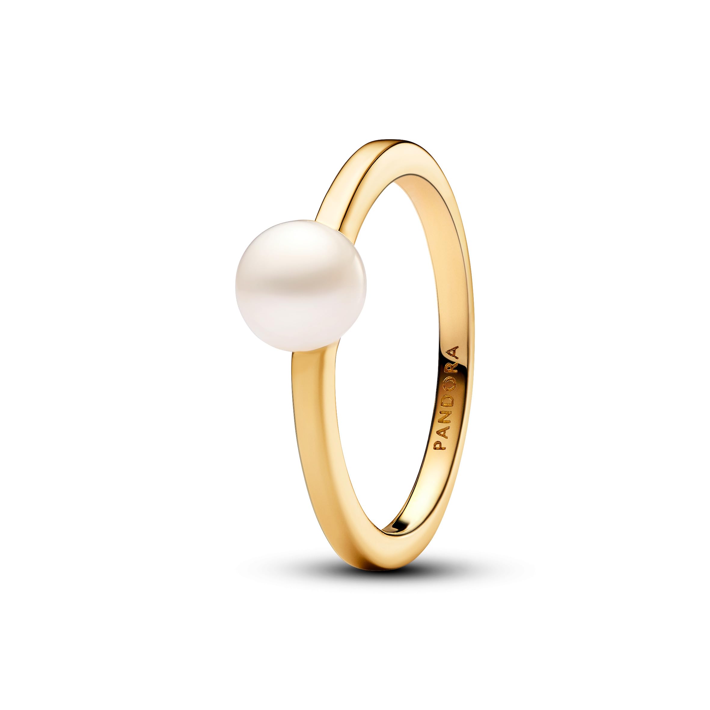 PANDORA Timeless Anillo chapado en oro de 14 quilates con perla blanca cultivada de agua dulce tratada