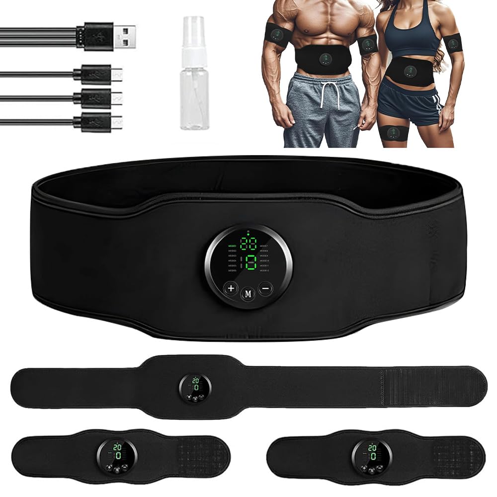 BIZOI Next Gen Ultra Muscle Fitness AB Belt, Adjustable Toning Belt, Rechargeable Muscle Stimulator With 12 Modes & 19 Intensity Levels, Abdominal Toning Belt Workout Fitness Device for Abs,Arm,Legs