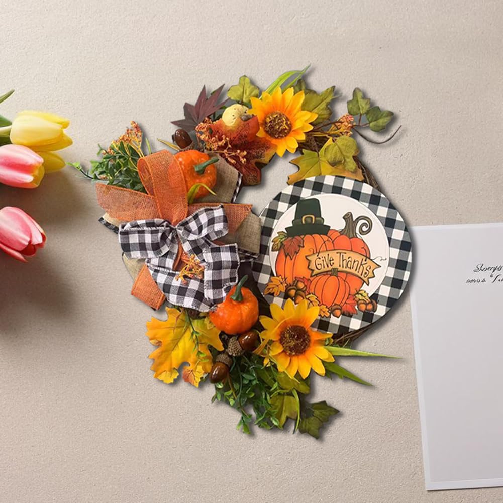 40 cm Herbstkranz for Haustür-Dekoration, Herbst-Ahornblatt-Kürbis-Beeren-Girlande, künstlicher Blumenkranz, Herbstkranz for Thanksgiving, Innen-Kamin-Fenster-Dekoration