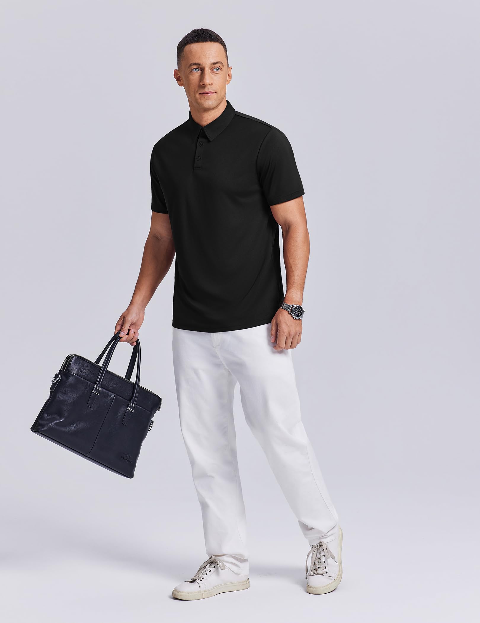 PINSPARK Mens Golf Shirt 3 Buttons Quick Dry Polo Shirts for Men Short Sleeve Casual Stylish Collared Polo Shirts — view 5