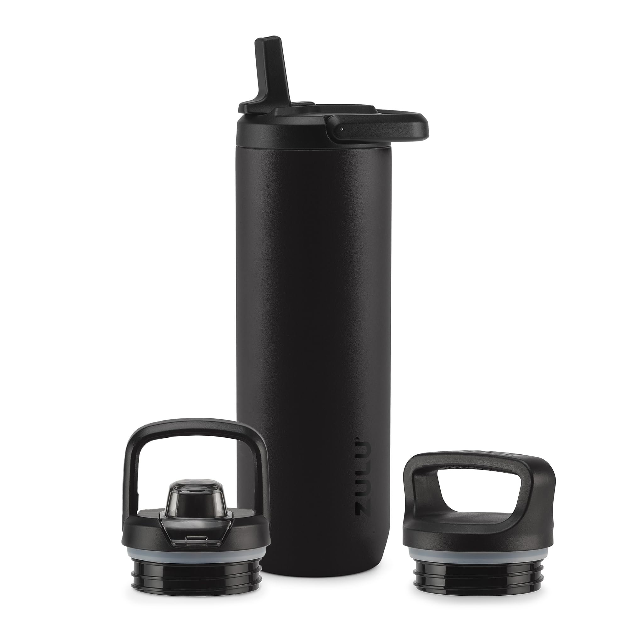 ZULU Base 24oz Stainless Steel Water Bottle with 3 Lids- Straw, Chug, Twist | Double Walled and Vacuum Insulated Metal Thermos | Fits Car Cupholder,