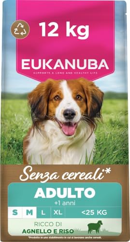 EUKANUBA Cibo secco per Cani senza cereali con agnello per razze di taglia piccola e media - Alimento secco premium privo di cereali per Cani adulti, 12 kg
