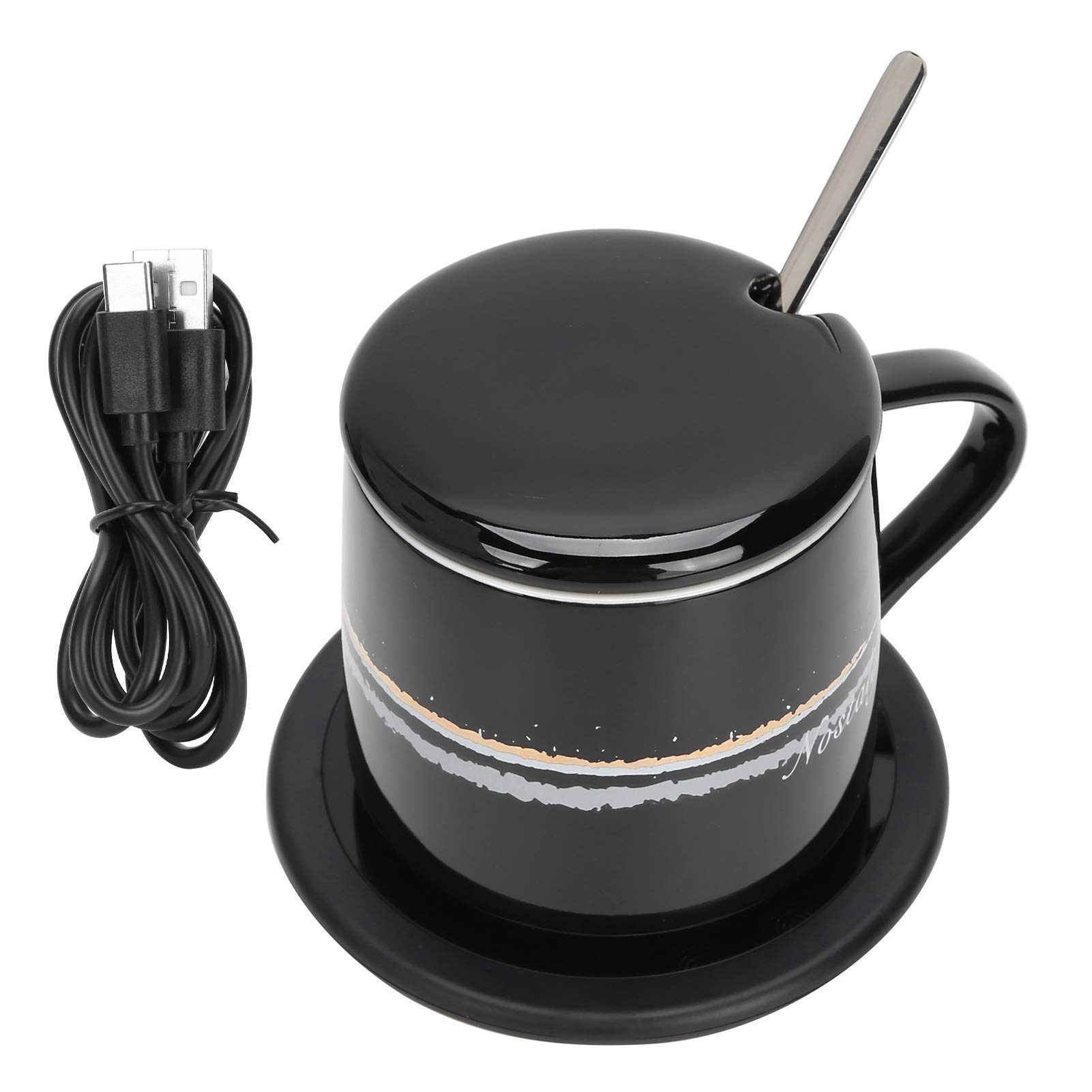 EMUKOEP Set Scaldatazze Portatile da 300-350 Ml con Cucchiaio, Riscaldamento a Temperatura Costante a 360 Gradi per Ufficio Domestico