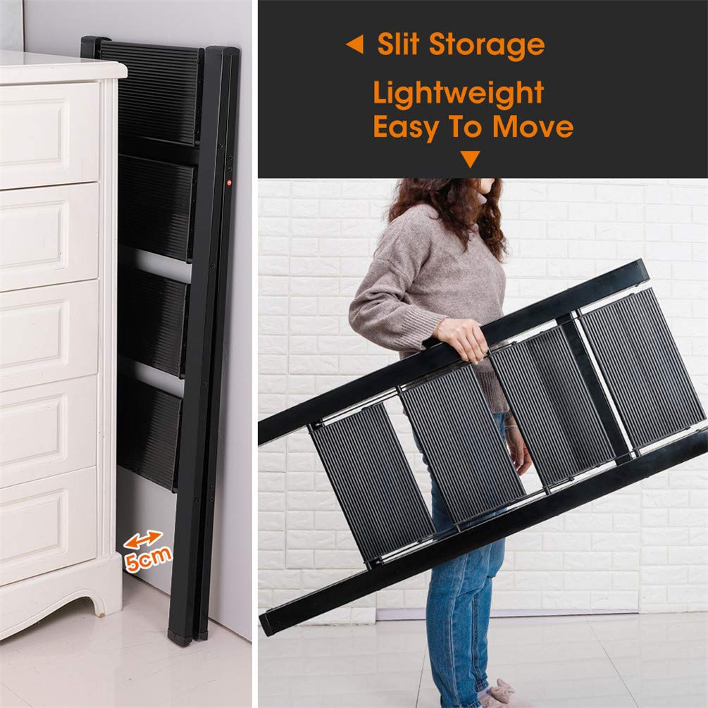 BAOYOUNI Escalera Aluminio Plegable de 4 Peldaños Portátil Taburete Escabel Pedal Antideslizante Multifunción Escalera Doméstica Capacidad máxima 135 Kg, para Hogar, Oficina, Cocina, Garaje, Negro