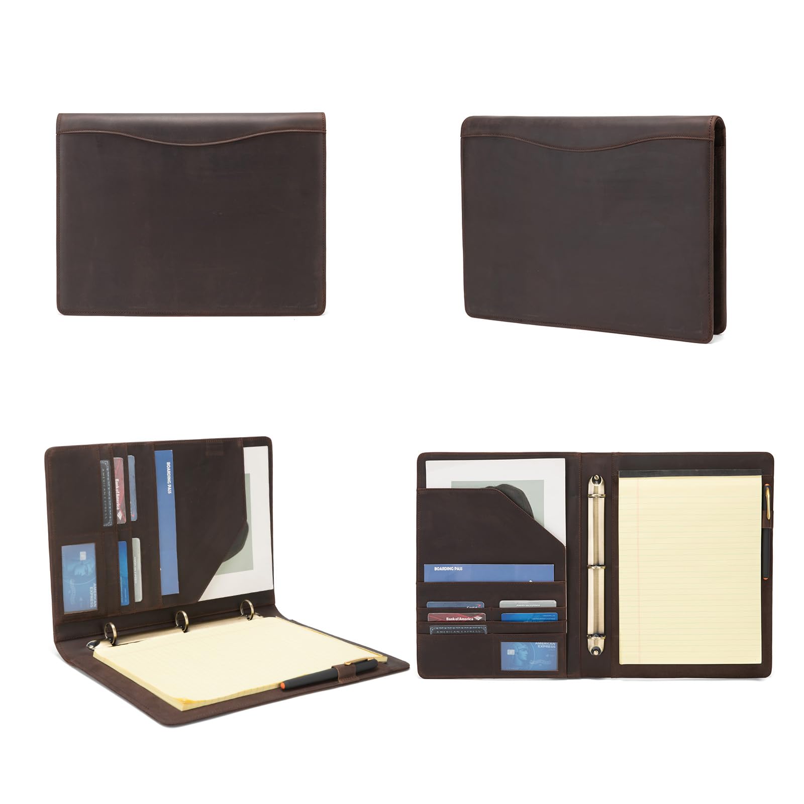 Raccoglitore a 3 anelli in vera pelle, formato lettera 21,5 x 28,5 cm, con portapenne, copertina morbida per quaderni, sottile, organizer per documenti, per riunioni di lavoro, dirigenti,