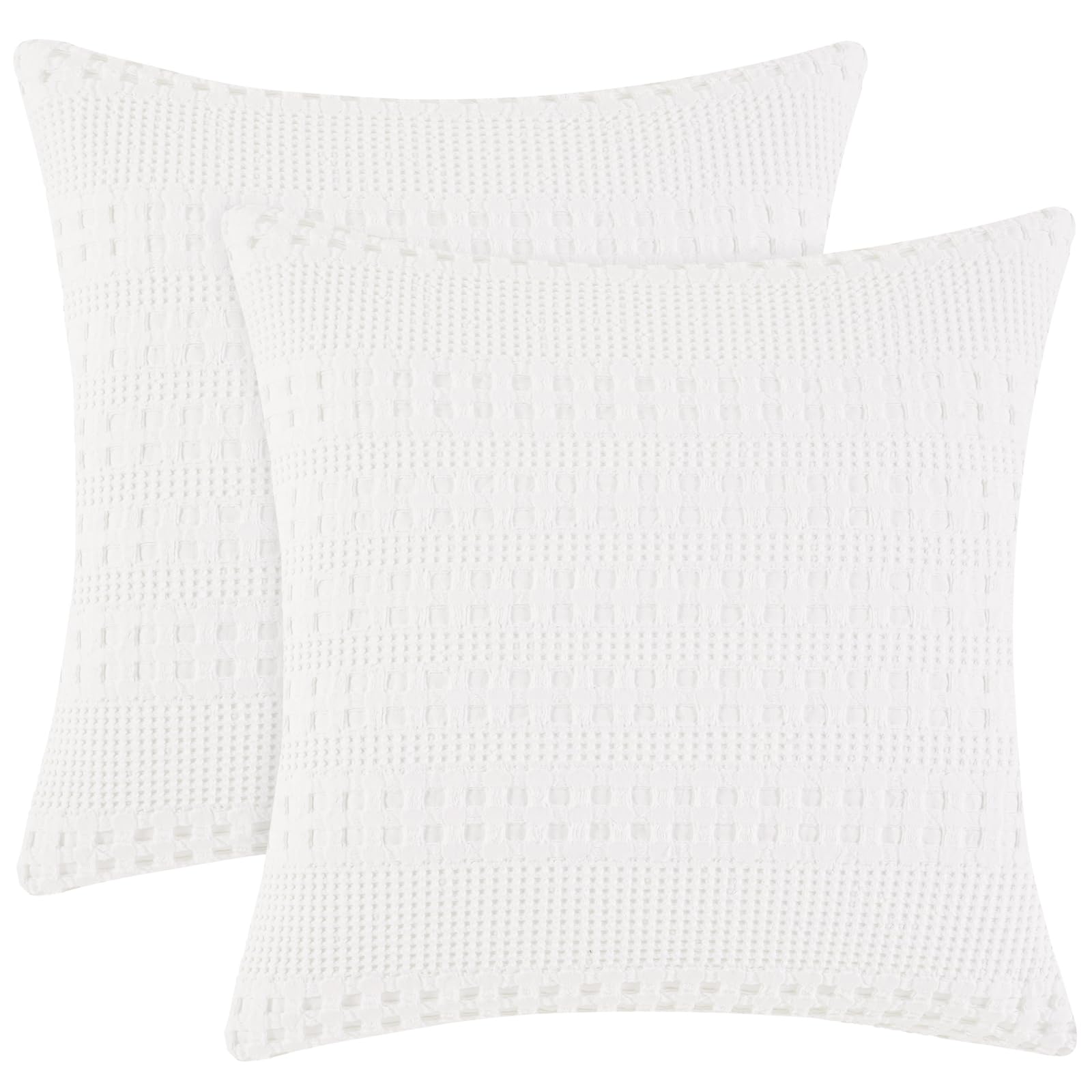 PHF 100% Cotton Waffle Weave Euro Sham Covers, 2 Pack 26" x 26" Bed Pillow Covers for Elegant Home Decor, No Filling, Luxury Aesthetic Soft Euro Pillow Cases for Bed, White
